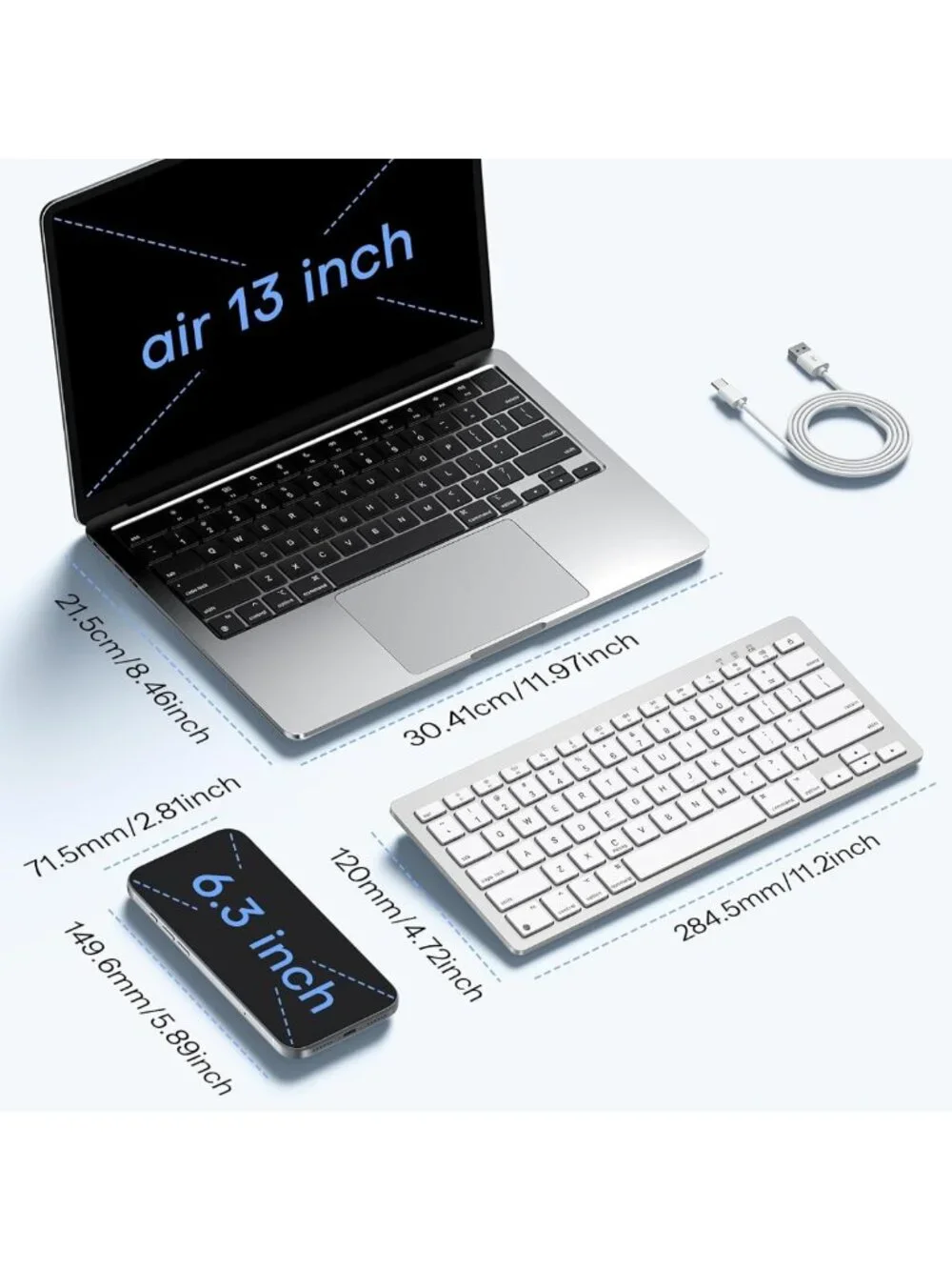 Wireless Bluetooth Keyboard for Mac, USB-C Rechargeable, Slim Design, Portable